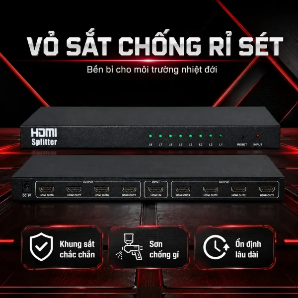 Bộ chia HDMI splitter 1 ra 8 hỗ trợ 3D chuẩn 2k 4k