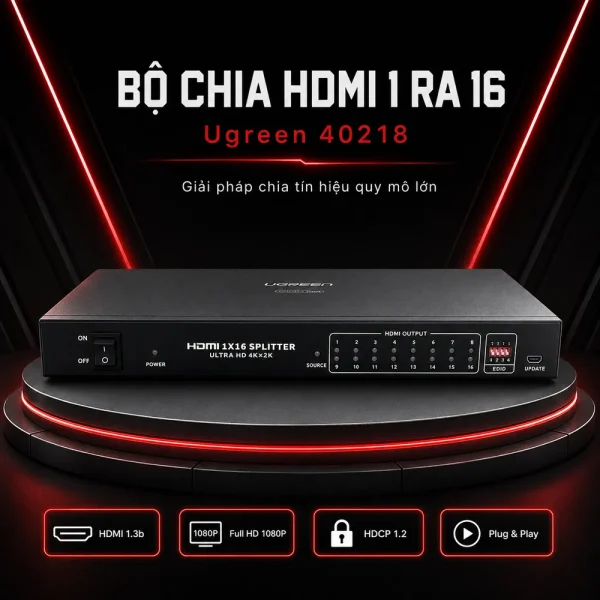 Bộ chia HDMI Ugreen 40218 1 ra 16 cống hỗ trợ HDMI