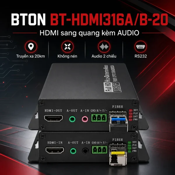 Bộ chuyển đổi BTON BT-HDMI316A/B-20 HDMI sang quang kèm AUDIO