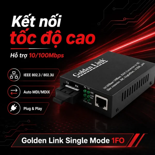 Bộ chuyển đổi quang điện Single mode 1FO Golden Link
