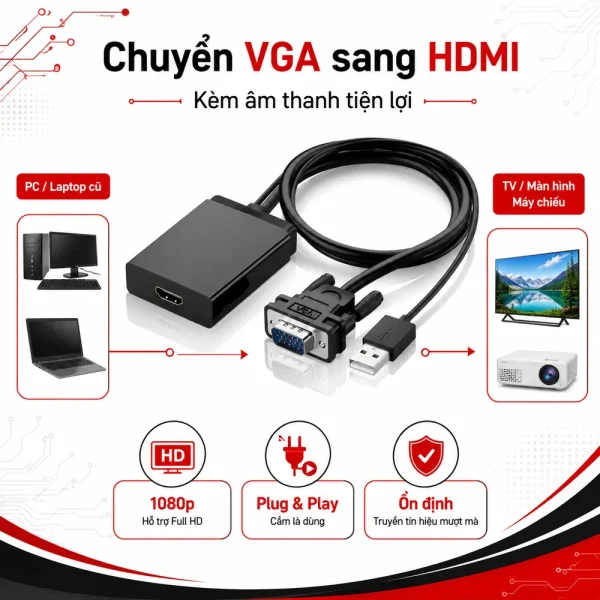 Bộ chuyển đổi VGA to HDMI + Audio Ugreen 40213