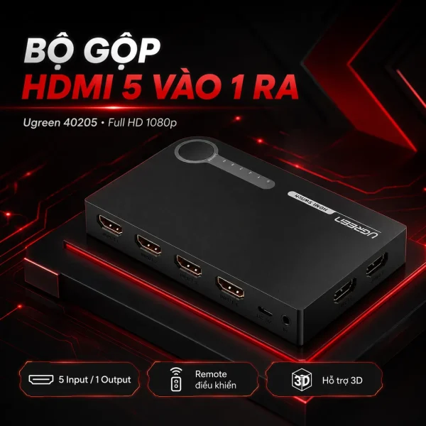 Bộ gộp HDMI 5 vào 1 ra Ugreen FullHD 1080p 40205