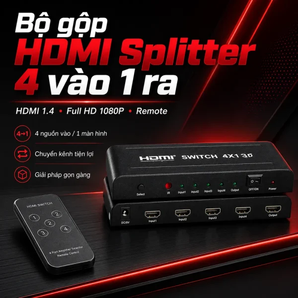 Bộ gộp HDMI Splitter 4 vào 1 ra chuẩn 2K
