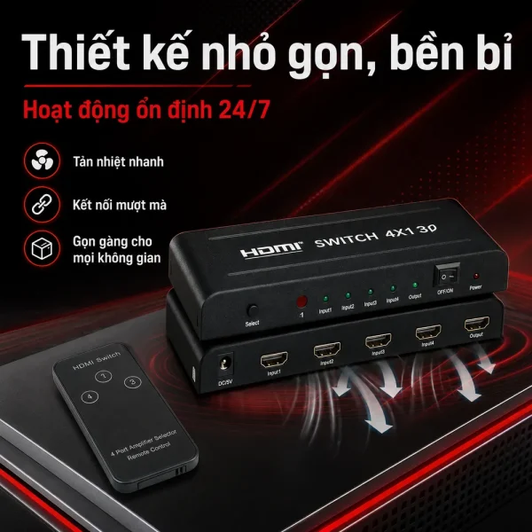 Bộ gộp HDMI Splitter 4 vào 1 ra chuẩn 2K