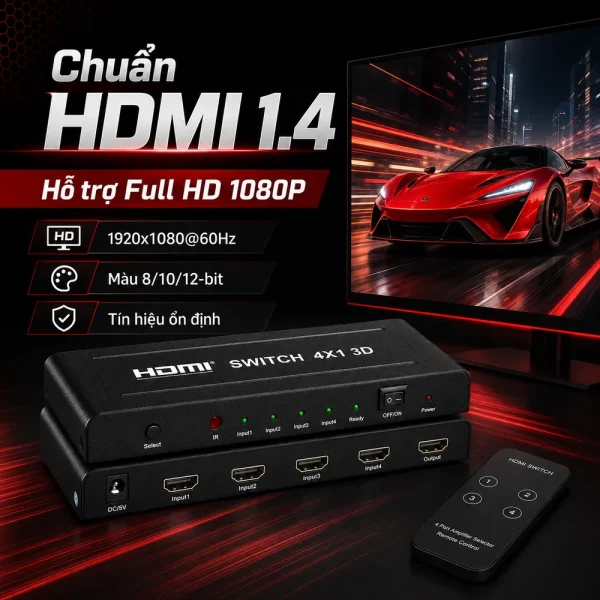 Bộ gộp HDMI Splitter 4 vào 1 ra chuẩn 2K