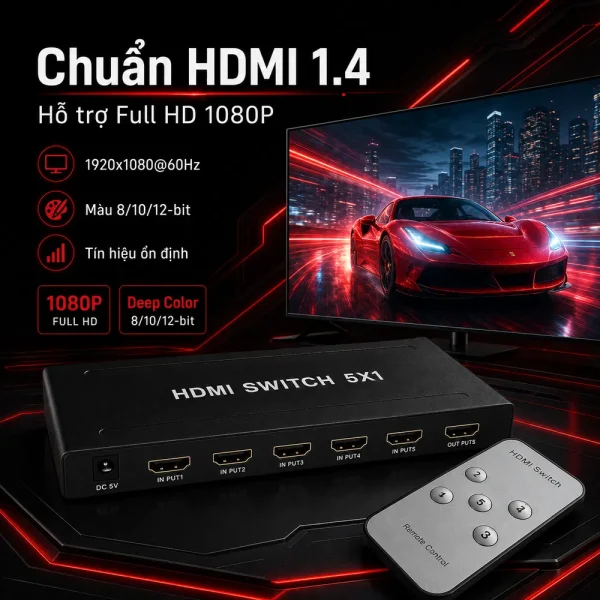 Bộ gộp HDMI Splitter 5 vào 1 ra chất lượng cao