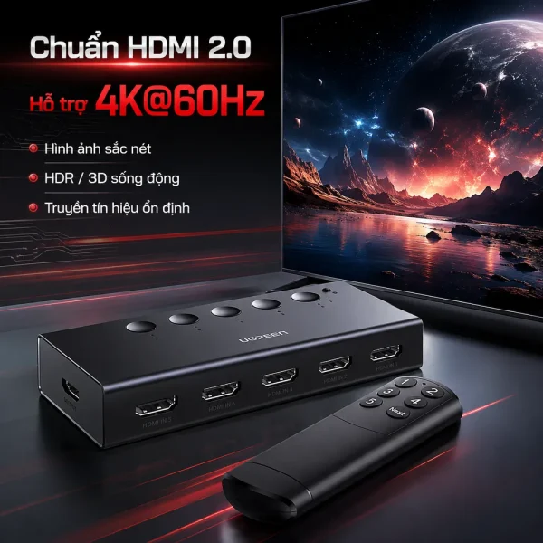 Bộ gộp HDMI Ugreen 90512 vào 1 ra chuẩn 2.0 hỗ trợ 4K@60Hz