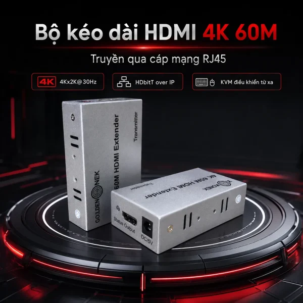 Bộ kéo dài HDMI 4K 60M KVM Golden Konek