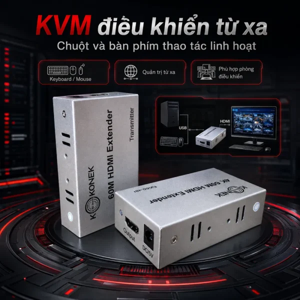Bộ kéo dài HDMI 4K 60M KVM Golden Konek