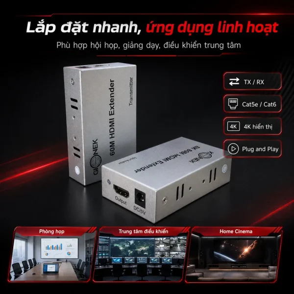 Bộ kéo dài HDMI 4K 60M KVM Golden Konek