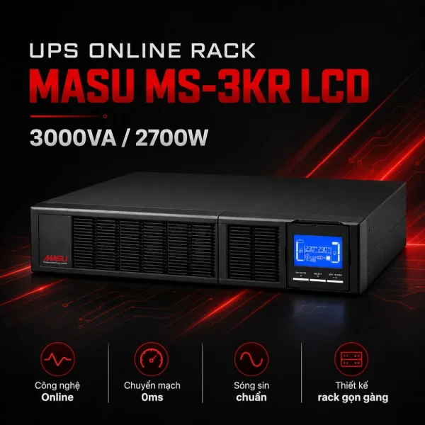 Bộ lưu điện UPS Online Rack Masu MS-3KR LCD