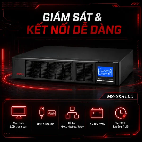Bộ lưu điện UPS Online Rack Masu MS-3KR LCD
