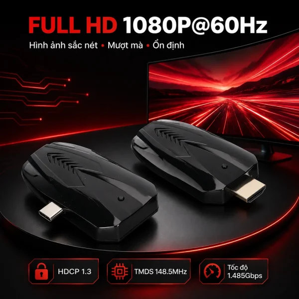 Bộ mở rộng HDMI HDTEC Wireless Type C to HDMI 150 Mét