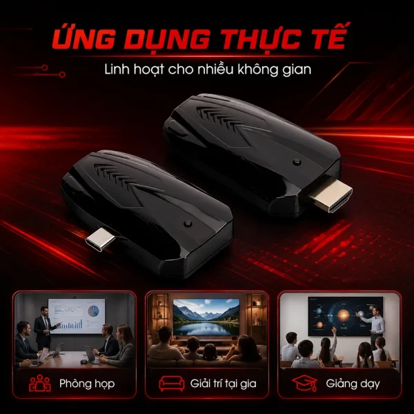 Bộ mở rộng HDMI HDTEC Wireless Type C to HDMI 150 Mét