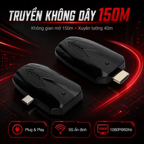 Bộ mở rộng HDMI HDTEC Wireless Type C to HDMI 150 Mét