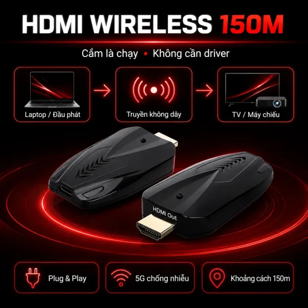 Bộ truyền tín hiệu HDMI HDTEC WIRELESS 150 Mét