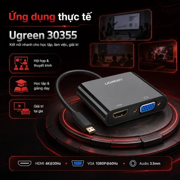 Cáp chuyển đổi Micro HDMI to VGA và HDMI + Audio Ugreen PN: 30355