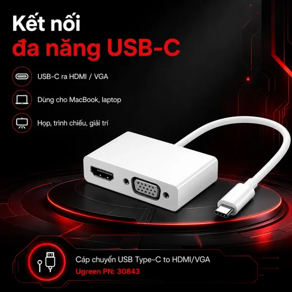 Cáp chuyển đổi USB type C to HDMI/VGA Ugreen 30843