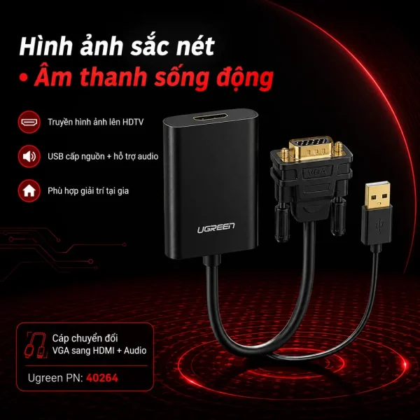 Cáp chuyển đổi VGA sang HDMI + Audio Ugreen PN: 40264