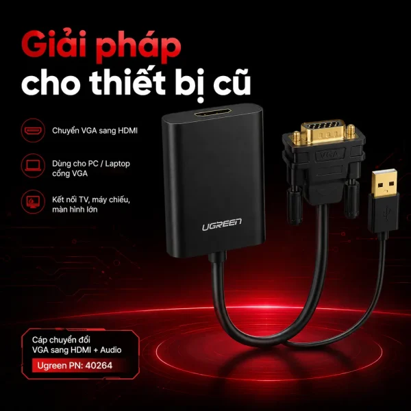 Cáp chuyển đổi VGA sang HDMI + Audio Ugreen PN: 40264