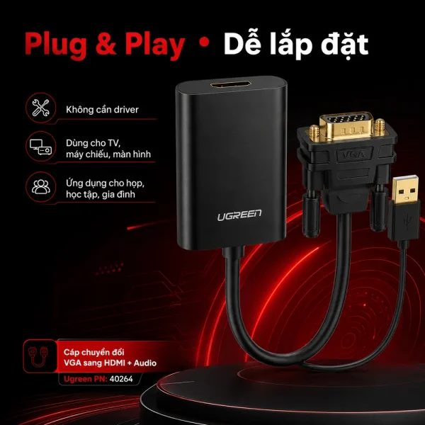 Cáp chuyển đổi VGA sang HDMI + Audio Ugreen PN: 40264