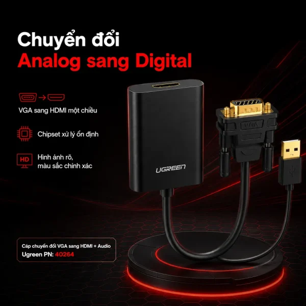 Cáp chuyển đổi VGA sang HDMI + Audio Ugreen PN: 40264