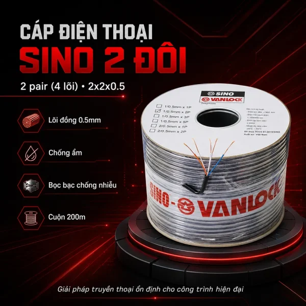 Cáp điện thoại 2 đôi – 2 pair (4 lõi) Sino