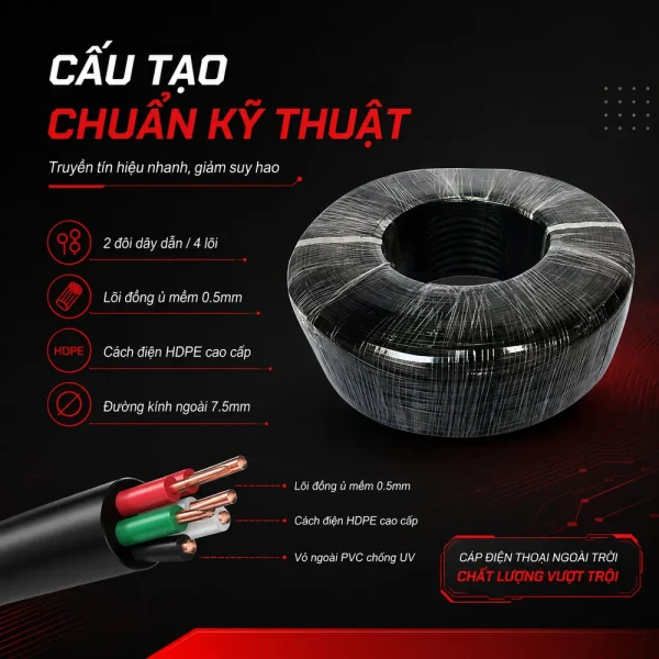 Cáp điện thoại 2x2x0.5 ngoài trời ( cuộn 500m )