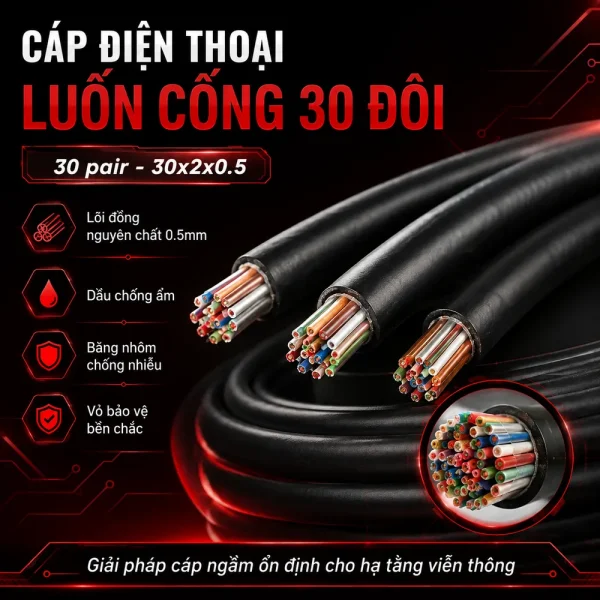 Cáp điện thoại luồn cống 30 đôi