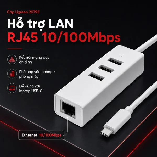 Cáp Ugreen 20792 USB Type C ra 3 cổng USB 2.0