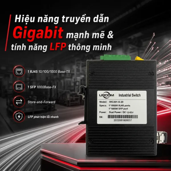 Converter quang công nghiệp 1 cổng Upcom IMC201-S-20