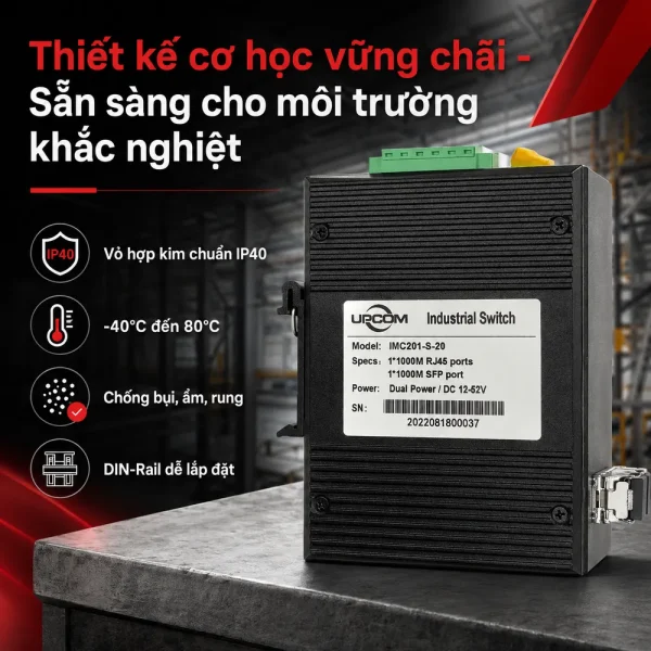Converter quang công nghiệp 1 cổng Upcom IMC201-S-20
