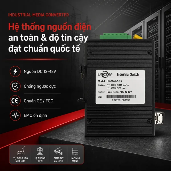 Converter quang công nghiệp 1 cổng Upcom IMC201-S-20