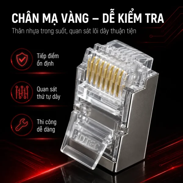 Hạt Mạng Cat7 HDTEC Chống Nhiễu – Đầu RJ45 Shielded Cao Cấp Cho Mạng 10Gbps
