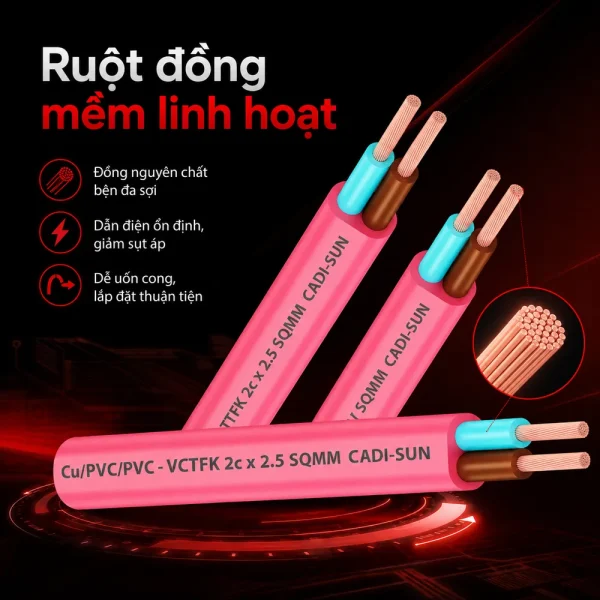 Dây điện Cadisun đôi mềm VCTFK