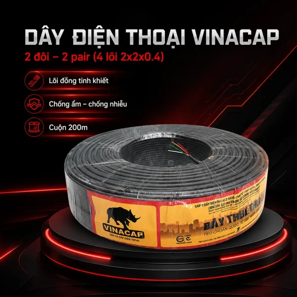 Dây điện thoại 2 đôi – 2 pair (4 lõi 2x2x0.4) Vinacap
