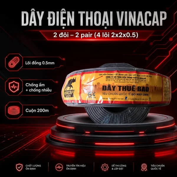 Dây điện thoại 2 đôi – 2 pair (4 lõi 2x2x0.5) Vinacap