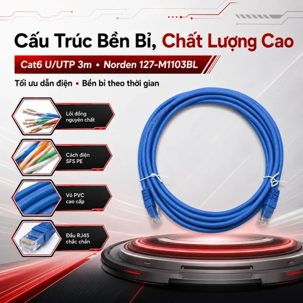 Dây nhảy mạng Cat6 U/UTP 3m Norden 127-M1103BL