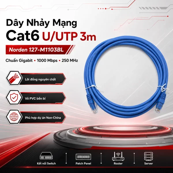 Dây nhảy mạng Cat6 U/UTP 3m Norden 127-M1103BL