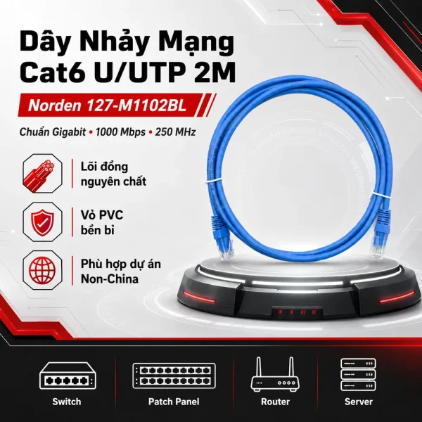 Dây nhảy mạng Cat6 U/UTP NORDEN 2M 127-M1102BL (màu xanh)