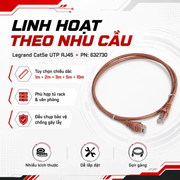Dây nhảy mạng Legrand cat5e UTP RJ45 độ dài tuỳ chọn PN:632730