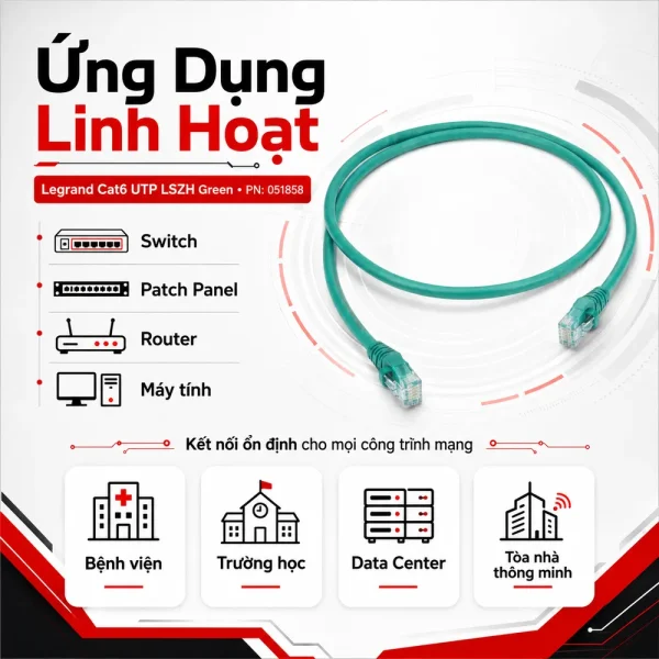 Dây nhảy mạng Legrand cat6 UTP LSZH Green PN:051858