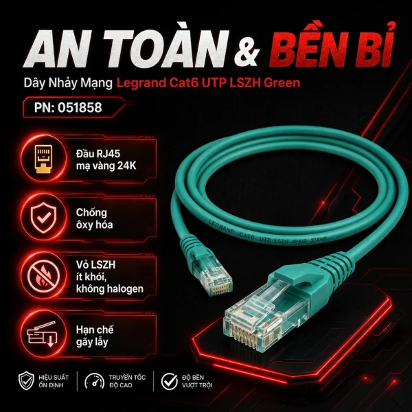 Dây nhảy mạng Legrand cat6 UTP LSZH Green PN:051858