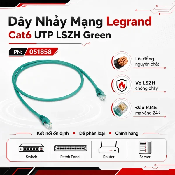 Dây nhảy mạng Legrand cat6 UTP LSZH Green PN:051858