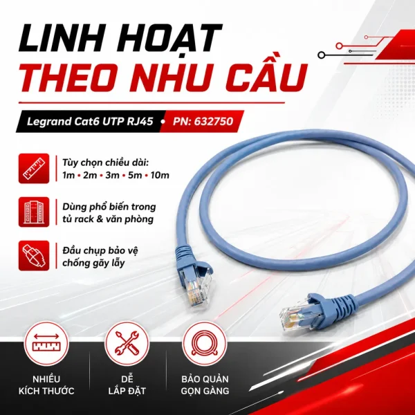 Dây nhảy mạng Legrand cat6 UTP RJ45 PN:632750 Độ dài tuỳ chọn
