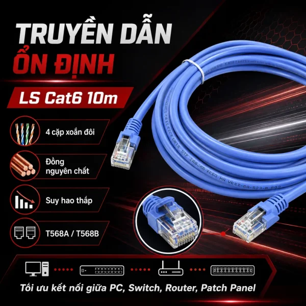 Dây nhảy mạng LS Cat6 10m – Patch cord LS Cat6 10m