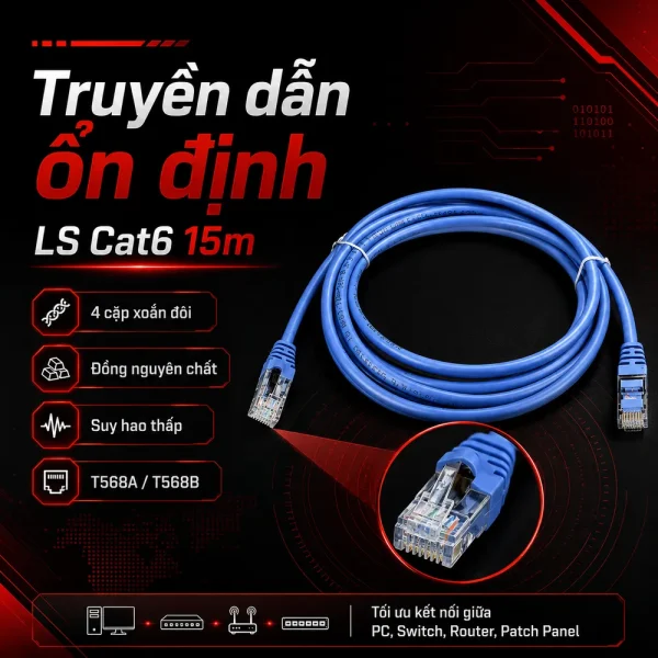 Dây nhảy mạng LS Cat6 15m – Patch cord LS Cat6 15m