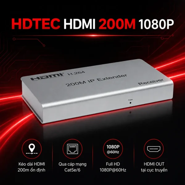 HDTEC HDMI 200M 1080P (Tích hợp chia 2 HDMI)