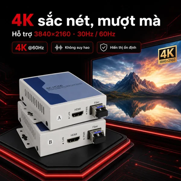 HDTEC HDMI CONVERTER 4K (Kéo dài HDMI bằng Cáp Quang)