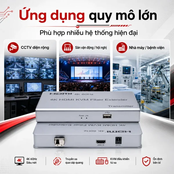 HDTEC HDMI CONVERTER 4K (Kéo dài HDMI + USB bằng Cáp Quang)